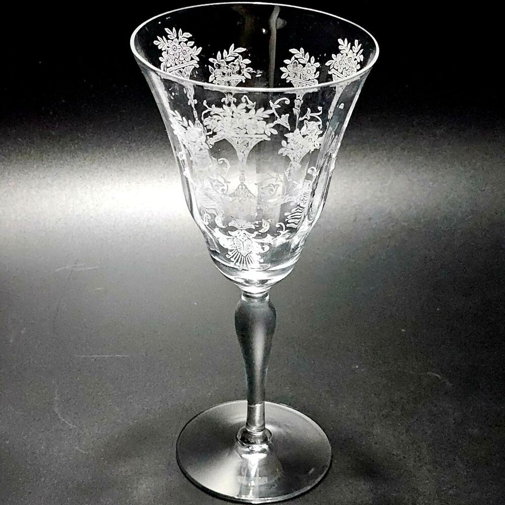 Morgantown Mayfair Wine Water Glass 7.5" etched glass made in USA floral - Picture 7 of 7